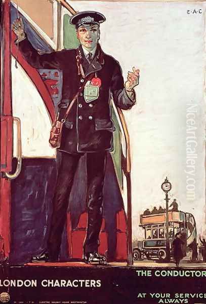 London Characters, The Conductor, Great Britain, 1919 Oil Painting by Edward Morant Cox