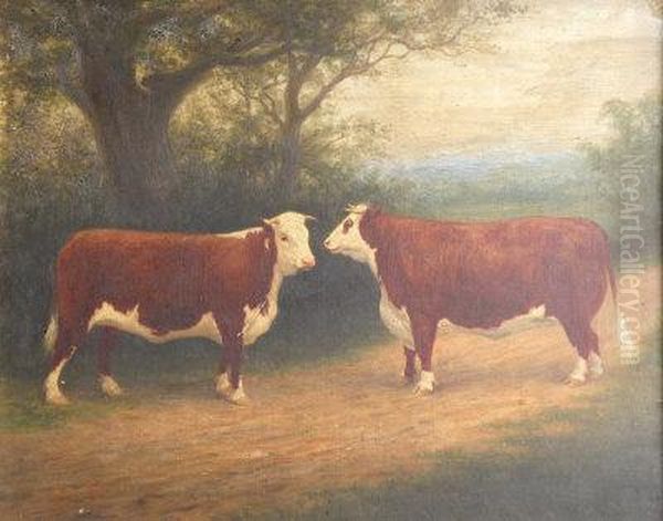 A Portrait Of Champion Hereford Cattle Oil Painting by Herbert Jones