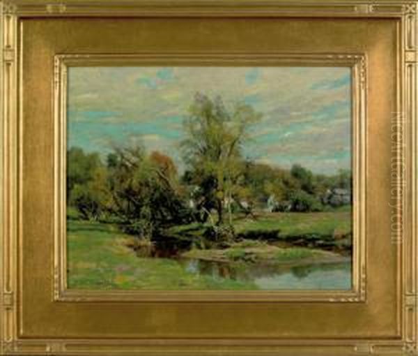 Landscape With A River And Farm Oil Painting by Hugh Bolton Jones