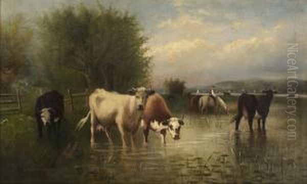 Grazing On The Hudson Oil Painting by Hugh Bolton Jones