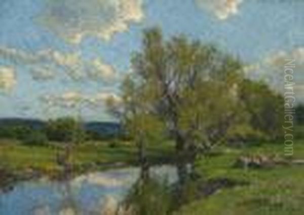 Summertime Along The Brook Oil Painting by Hugh Bolton Jones