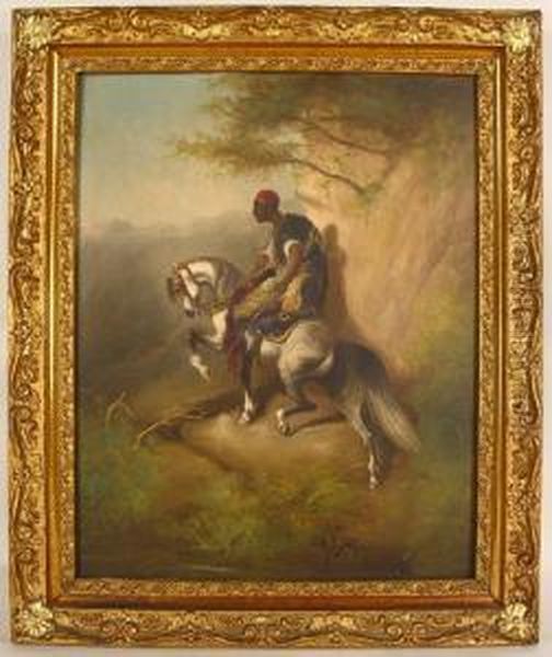 Arabian Horseback In Landscape Oil Painting by Hugh Bolton Jones