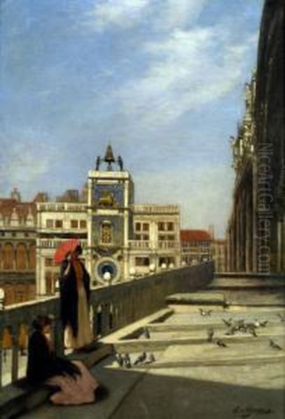 St Marks Square Venice Oil Painting by John Edward Jones