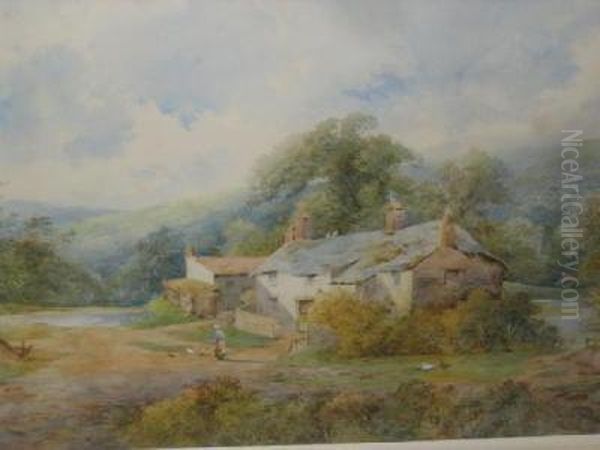 Cottages At Coombe Devon Oil Painting by John Rock Jones