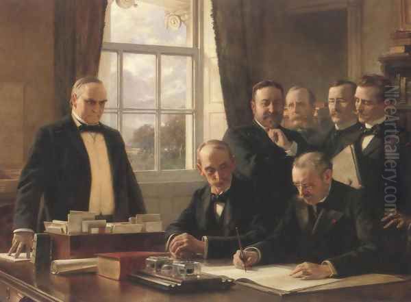 Signing Of The Peace Protocol Between Spain And The United States August 12 1898 Oil Painting by Theobald Chartran