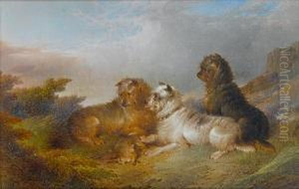 Terriers With Game Oil Painting by Paul Jones