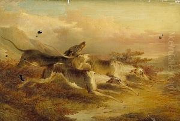 Hounds And A Horse By A Fallen Stag; On Thescent (2) Oil Painting by Paul Jones