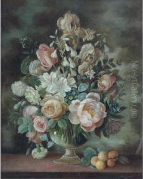 Still Life With Flowers And Apricots Oil Painting by Paul Jones