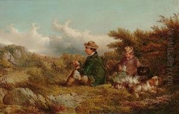 Landscape With Figures And Dogs In The Foreground Oil Painting by Paul Jones