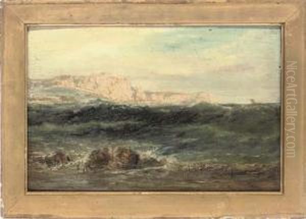 Waves Breaking Off The Coast Of Swanage Oil Painting by Reginald T. Jones