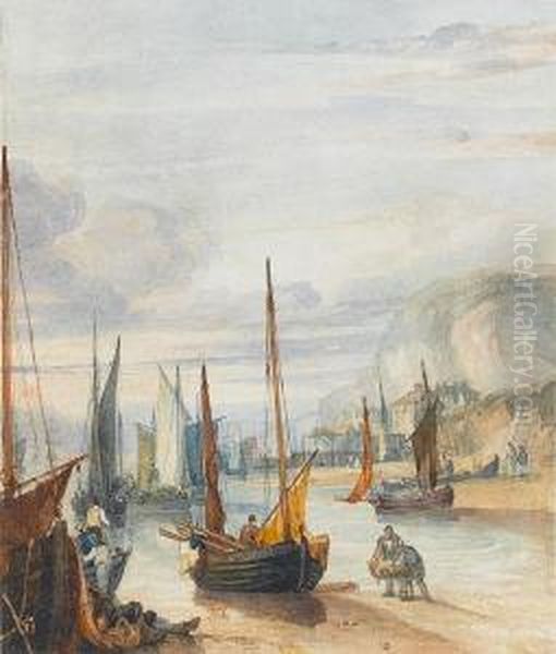 Fishing Boats On The Stade At Hastings Oil Painting by Reginald T. Jones