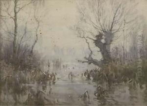 Trees In A Marsh Landscape Oil Painting by Reginald T. Jones