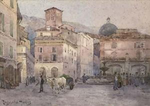 Late Afternoon In The Market Square Oil Painting by Reginald T. Jones