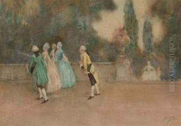 A Stroll On The Terrace Oil Painting by Reginald T. Jones