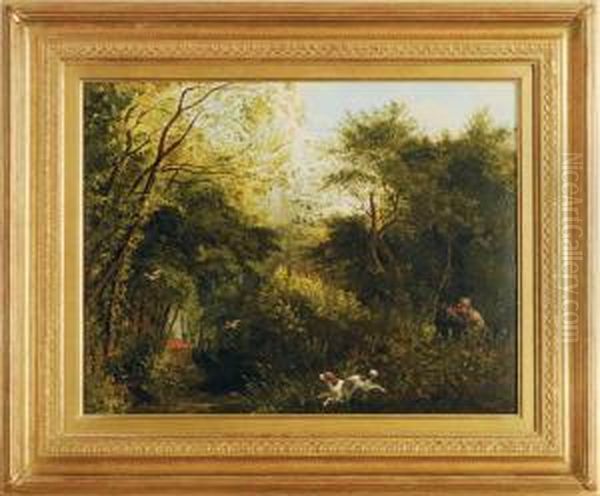 Hunting Birds In A Forest Oil Painting by Samuel John Egbert Jones