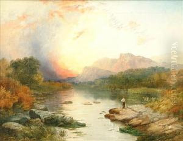 Contemplating Sunset Oil On Canvas Signed And Dated 1858 Lowerright 34cm X 44cm Oil Painting by Samuel John Egbert Jones