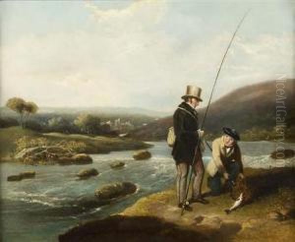 Trout Fishing Oil Painting by Samuel John Egbert Jones