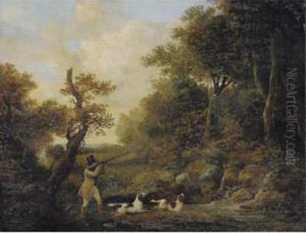 A Gentleman Shooting Pheasant In A Clearing Oil Painting by Samuel John Egbert Jones