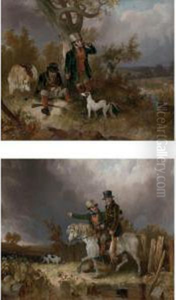 Gamekeepers Refreshing And Gamekeepers Returning: A Pair Oil Painting by Samuel John Egbert Jones