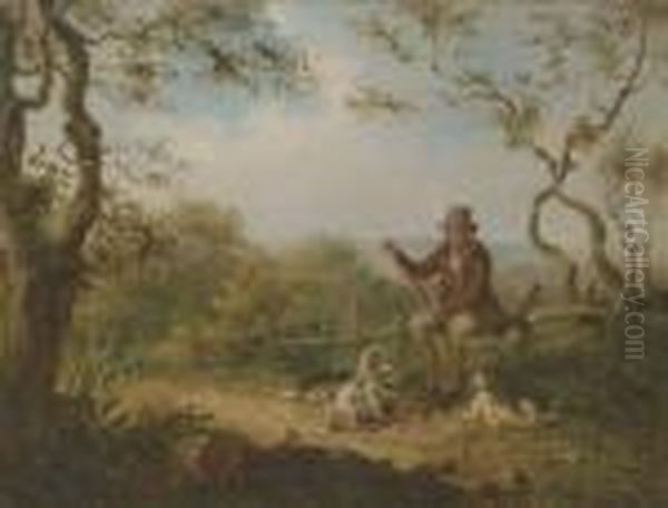 Pheasant Shooting - Reloading Oil Painting by Samuel John Egbert Jones