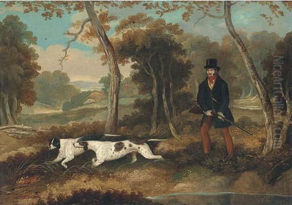 A Huntsman With Two Pointers Oil Painting by Samuel John Egbert Jones