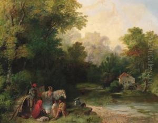 A Gypsy Encampment Oil Painting by Samuel John Egbert Jones