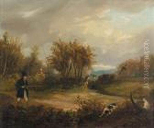 Pheasant Shooting; And The End Of Day Oil Painting by Samuel John Egbert Jones