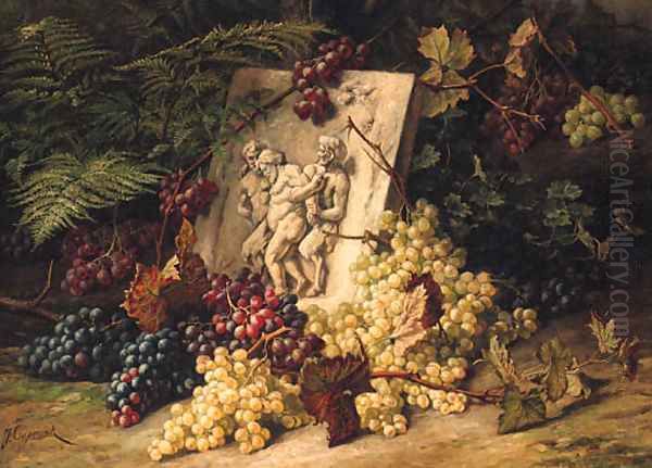 A stone Relief depicting the drunken Silenus amidst Grapes Oil Painting by Jean Capeinick