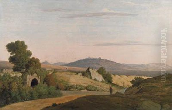 View From Ponte Loreto, An Antique Bridge Near Nettuno Oil Painting by Thomas Jones