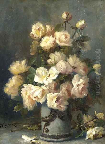 Roses in a vase Oil Painting by Jean Capeinick