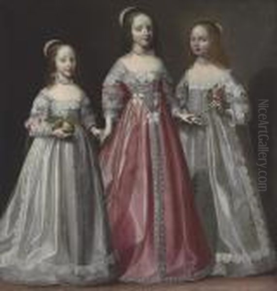 Portrait Of Three Girls Oil Painting by Cornelius Janssens Van Ceulen