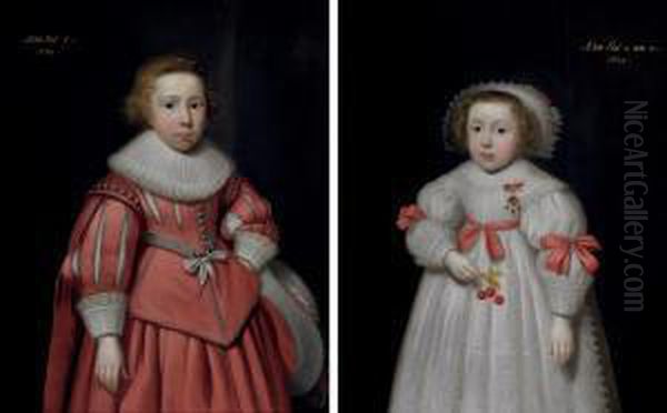 Portrait Of A Young Boy; And Portrait Of A Young Girl Oil Painting by Cornelius Janssens Van Ceulen