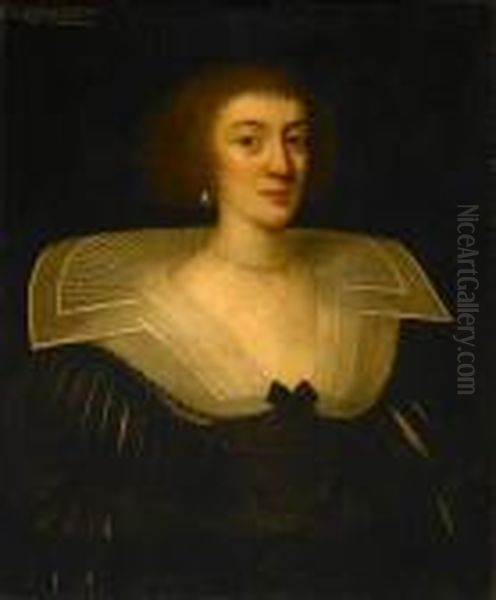 A Portrait Of A Lady With A Lace Collar Oil Painting by Cornelius Janssens Van Ceulen