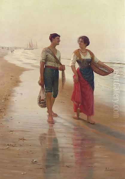 A Walk on the Beach Oil Painting by Pasquale Celommi