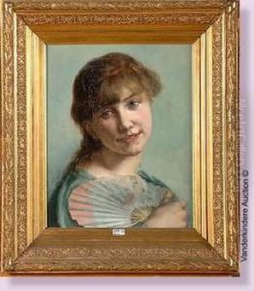 Portrait De Jeune Fille A L'eventail Oil Painting by Eugene Joors