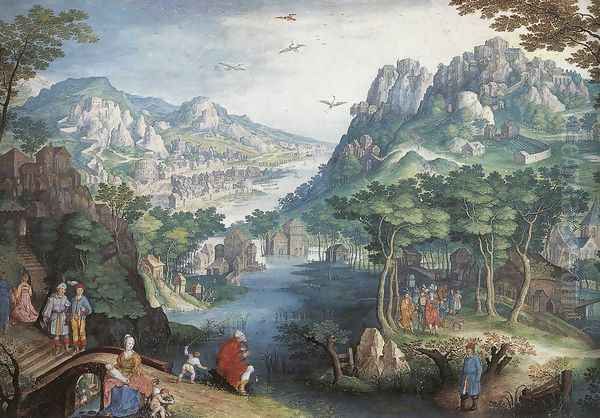 Mountain Landscape with River Valley and the Prophet Hosea Oil Painting by Gillis van Coninxloo