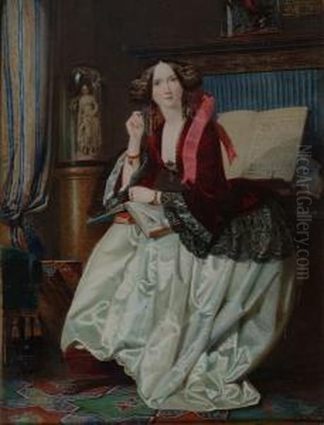 Miss Ashton Seated At The Piano Oil Painting by Joseph Middleton Jopling