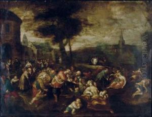 The Feeding Of The Five Thousand Oil Painting by Hans III Jordaens