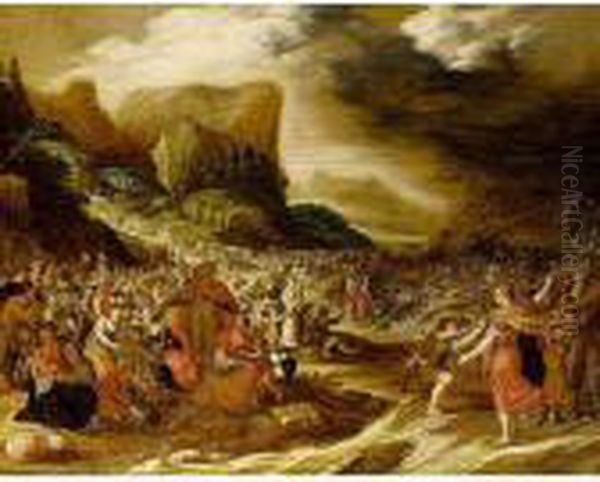 God's Parting Of The Red Sea To Save The Israelites Oil Painting by Hans III Jordaens