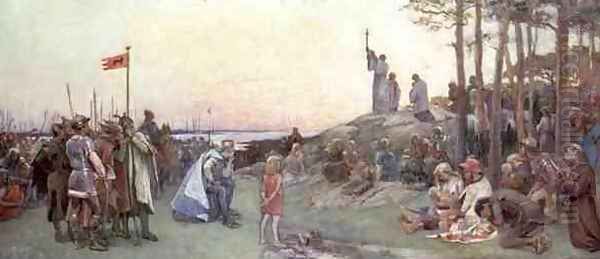 Ansgar Preaching Christianity, 1889 Oil Painting by Gustaf Olaf Cederstrom