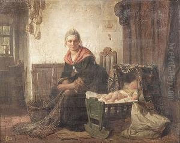 The Sailor's Wife With Her Sleeping Baby Oil Painting by Rudolf Jordan