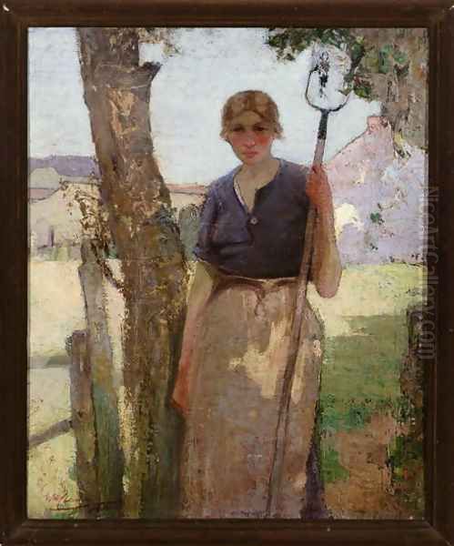 Farmgirl, 1915 Oil Painting by William Hannah Clarke