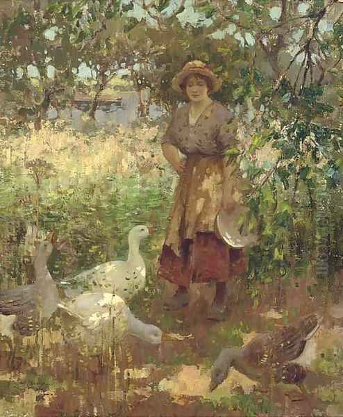 The goose girl Oil Painting by William Hannah Clarke