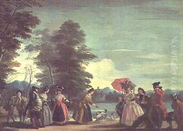 A stroll by a large and secluded lake, 1780 Oil Painting by Jose del Castillo