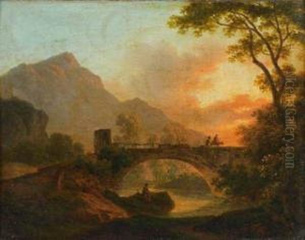 Paysage Au Pont Oil Painting by Simon-Joseph-Alexandre-Clement Denis