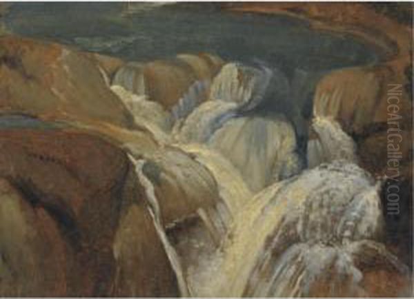 A Waterfall In A Grotto At Tivoli Oil Painting by Simon-Joseph-Alexandre-Clement Denis