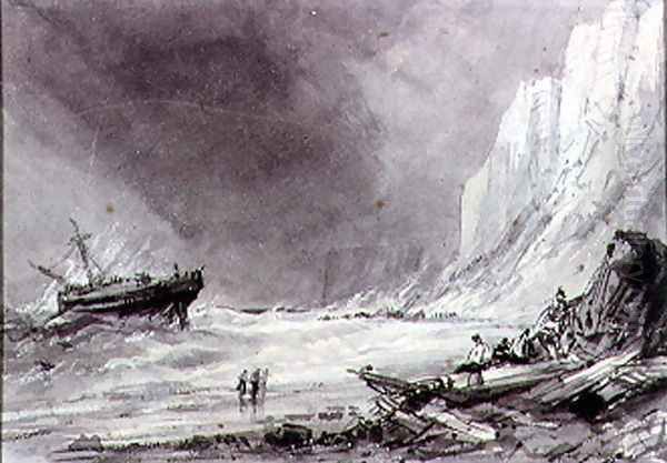 A Wreck off Speeton Cliffs, Yorkshire Oil Painting by Henry Barlow Carter