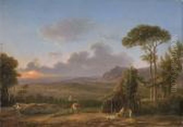 An Extensive Italianate Landscape At Sunset Oil Painting by Simon-Joseph-Alexandre-Clement Denis