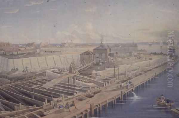 Construction of Docks Oil Painting by Henry Barlow Carter