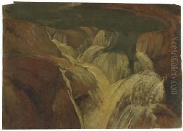 Une Chute D'eau Dans Une Grotte A Tivoli Oil Painting by Simon-Joseph-Alexandre-Clement Denis